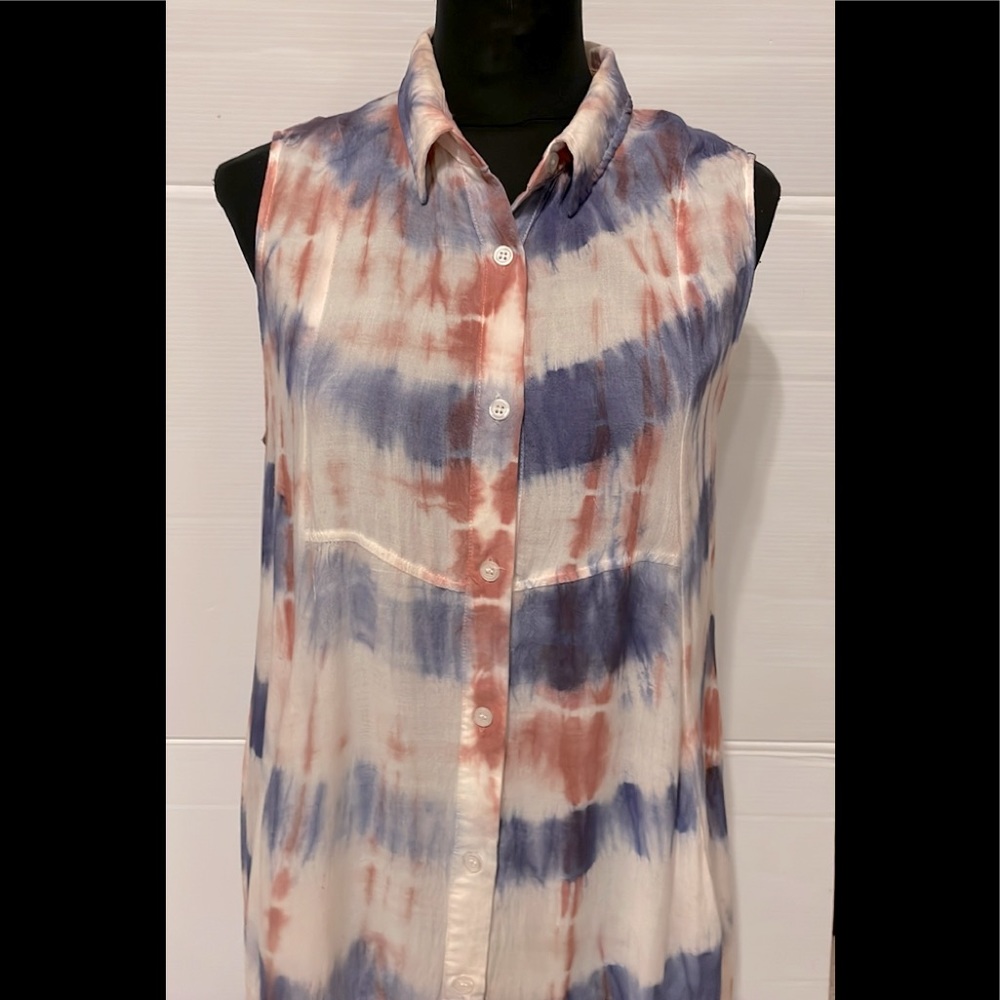 Hot & Delicious sleeveless Tie-Dye button up w/collar Top  size XL